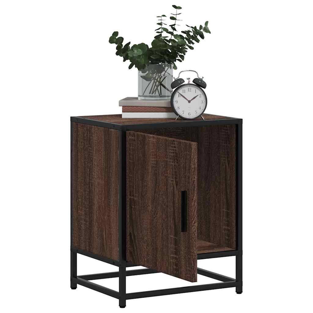Nattbord 2 stk brun eik 40x31x50 cm konstruert tre og metall