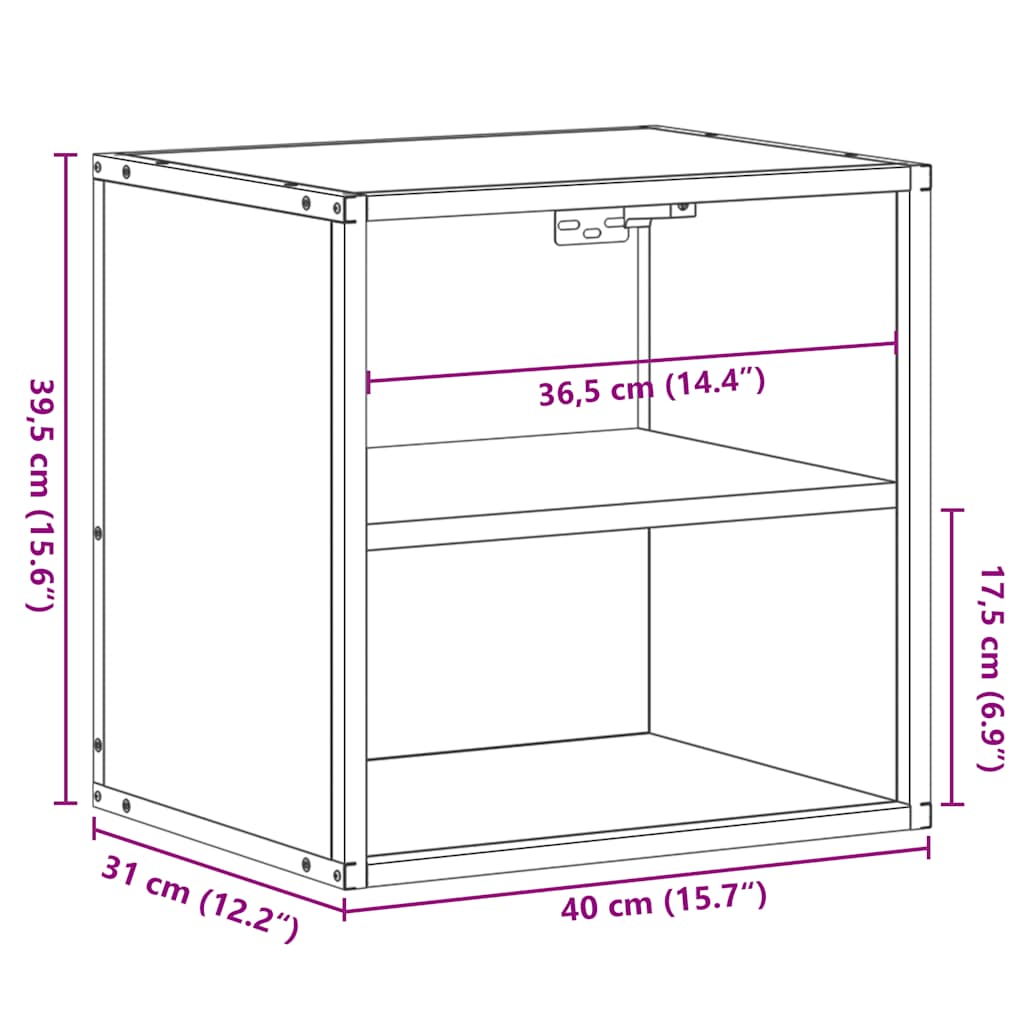 Veggmontert nattbord brun eik 40x31x39,5 cm