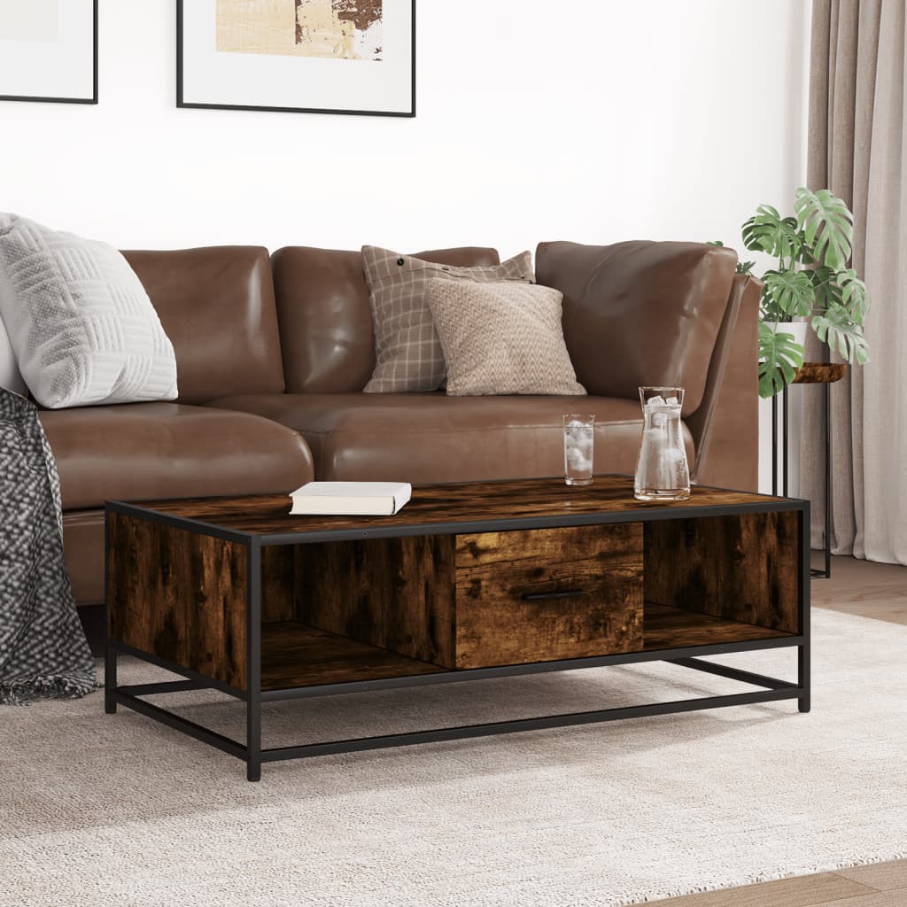 Salongbord røkt eik 100x57x35 cm konstruert tre og metall