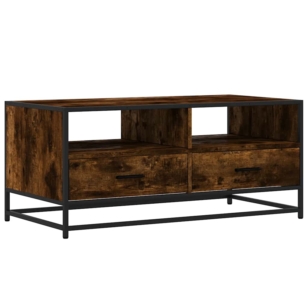Salongbord røkt eik 100x50x45 cm konstruert tre og metall