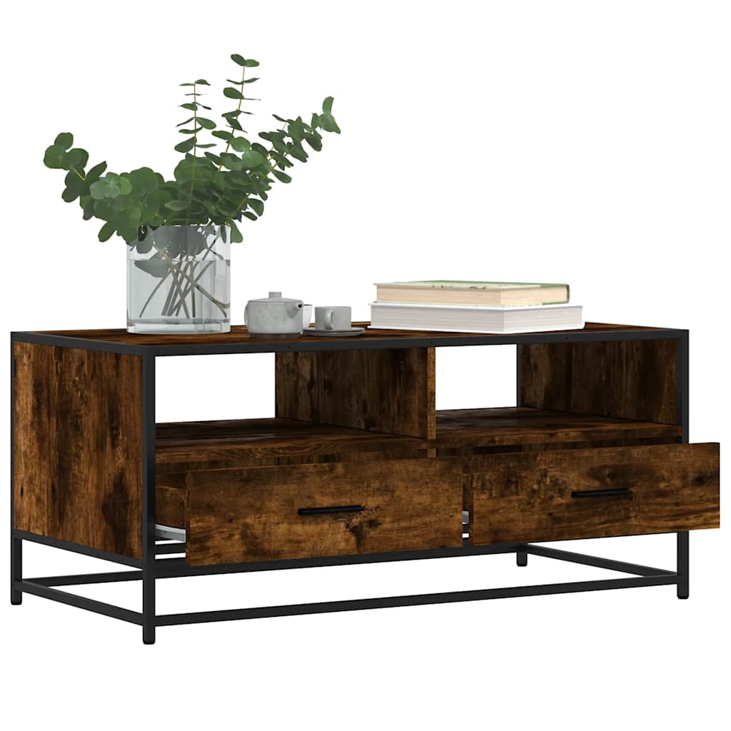 Salongbord røkt eik 100x50x45 cm konstruert tre og metall