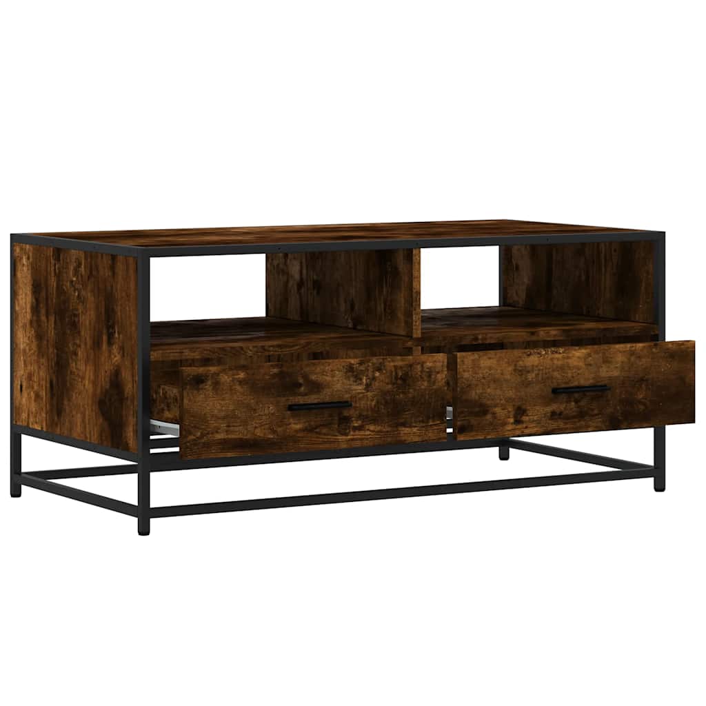 Salongbord røkt eik 100x50x45 cm konstruert tre og metall