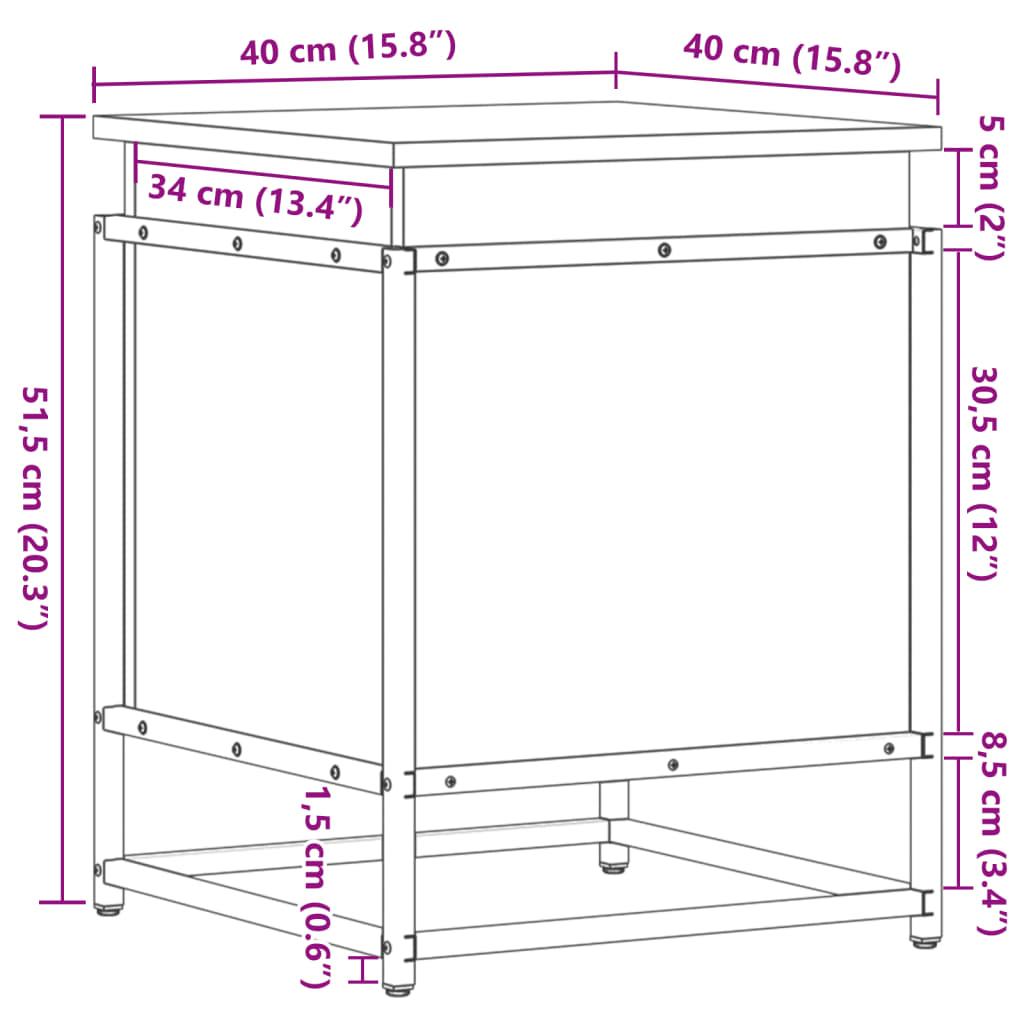 Oppbevaringsboks med lokk røkt eik 40x40x51,5 cm konstruert tre