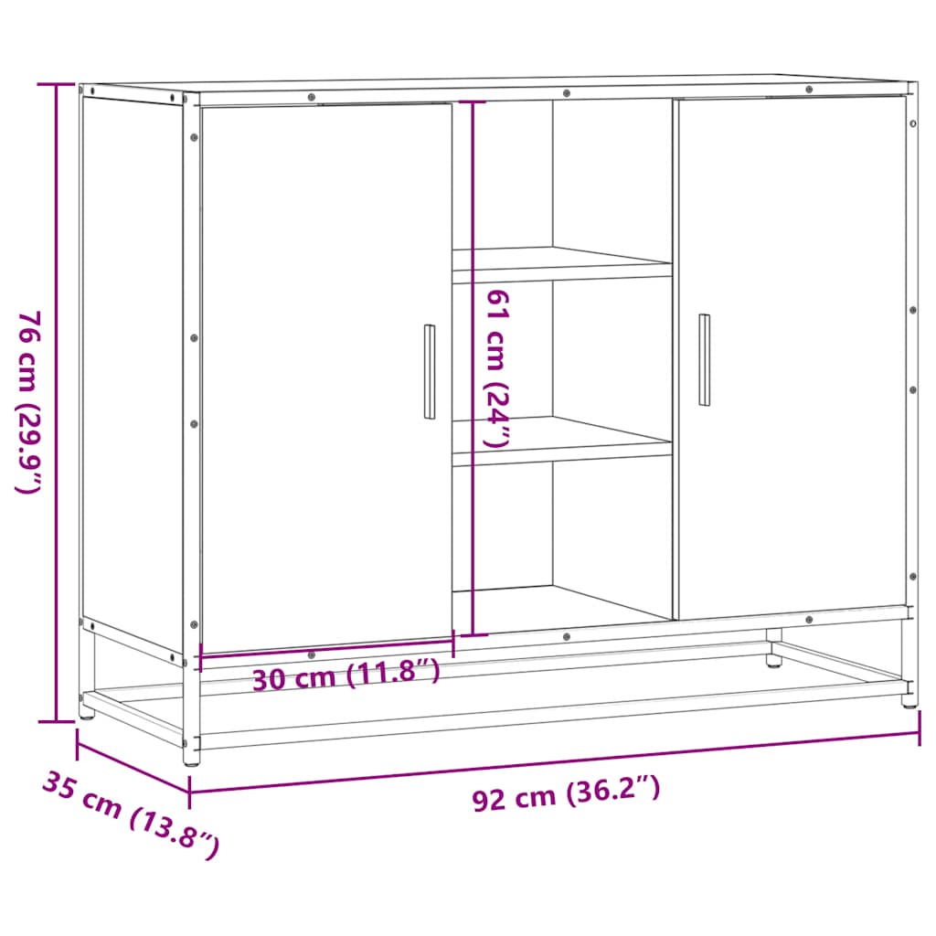 Skjenk grå sonoma eik 92x35x76 cm konstruert tre
