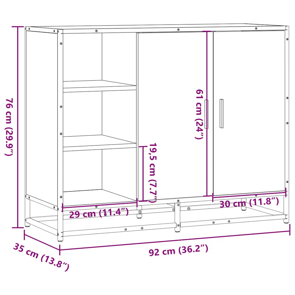 Skjenk grå sonoma eik 92x35x76 cm konstruert tre