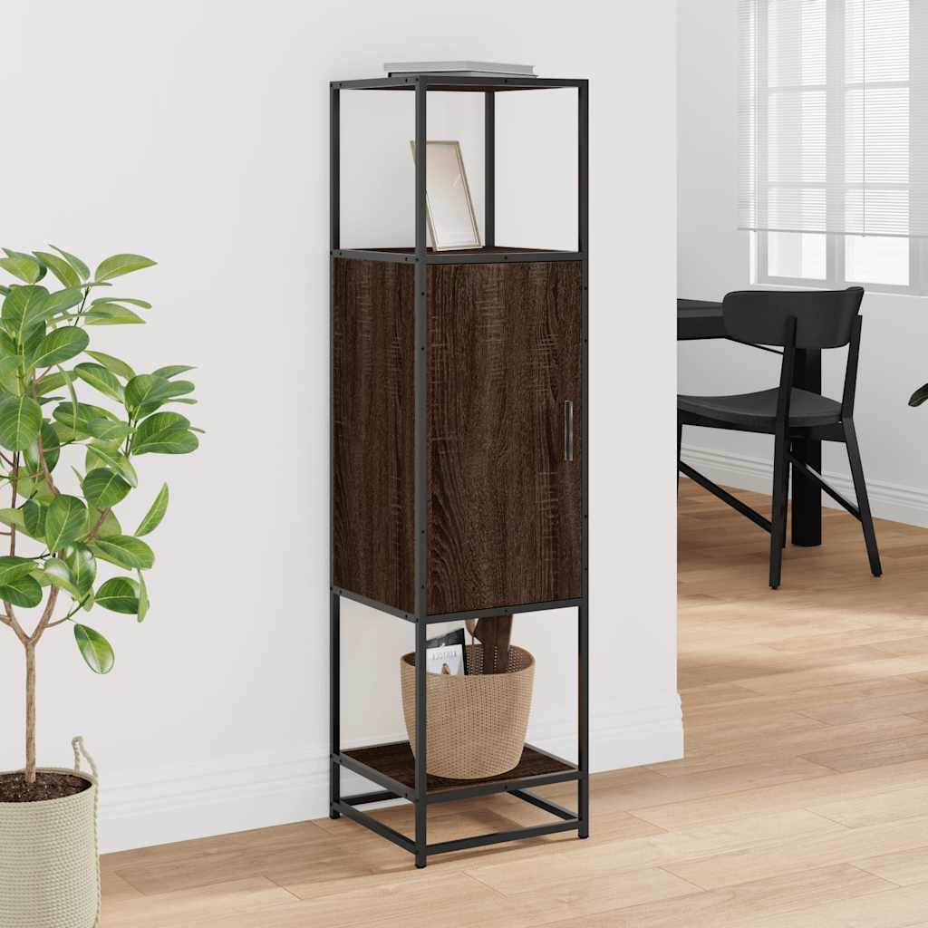 Highboard brun eik 35,5x35x139 cm konstruert tre og metall