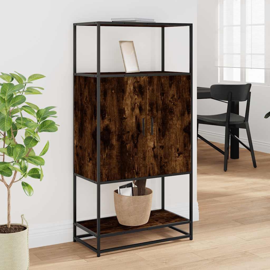 Highboard røkt eik 68x35x139 cm konstruert tre og metall