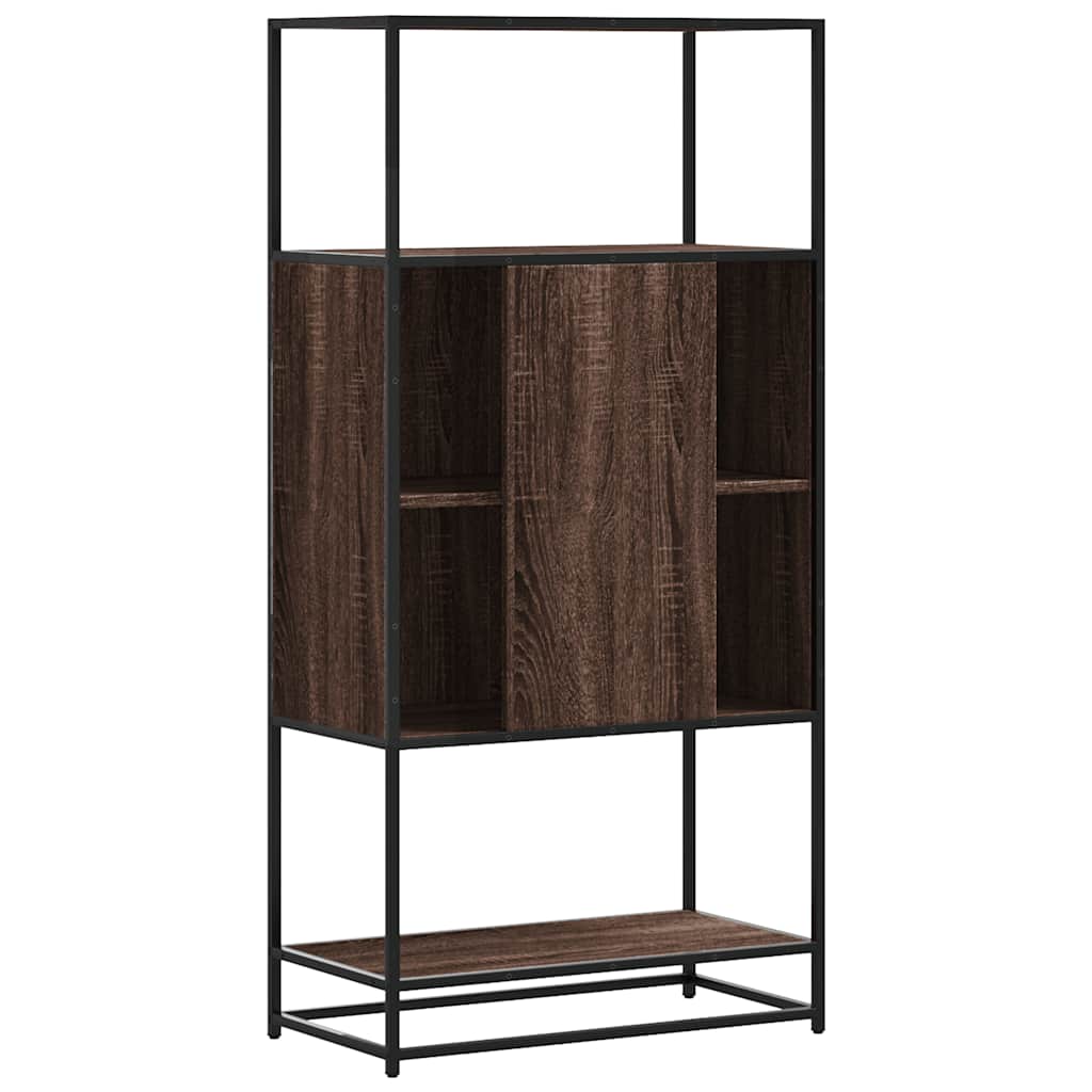 Highboard brun eik 68x35x139 cm konstruert tre og metall