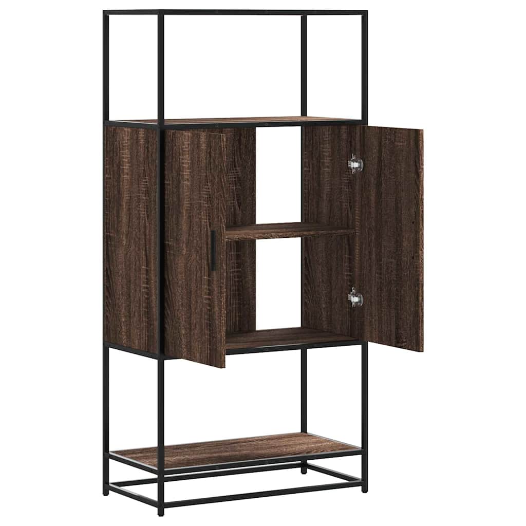 Highboard brun eik 68x35x139 cm konstruert tre og metall