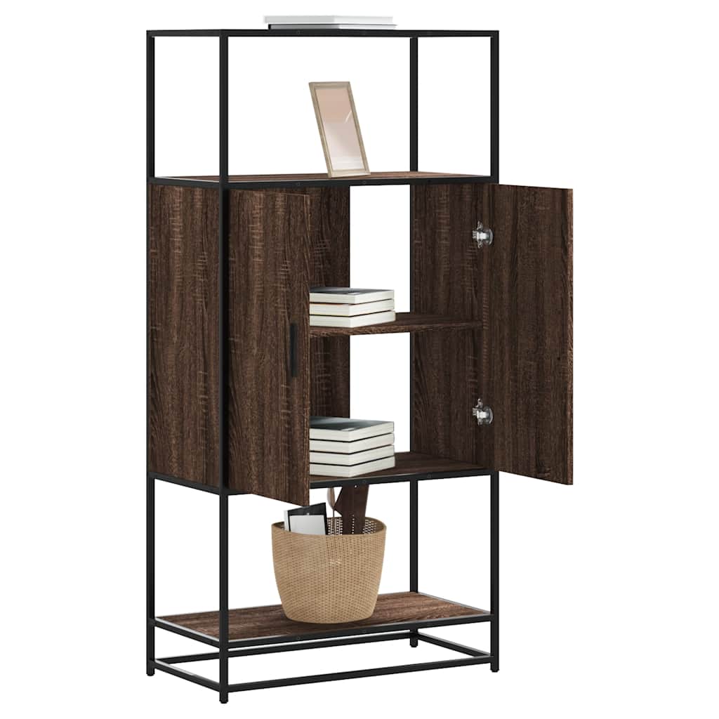Highboard brun eik 68x35x139 cm konstruert tre og metall