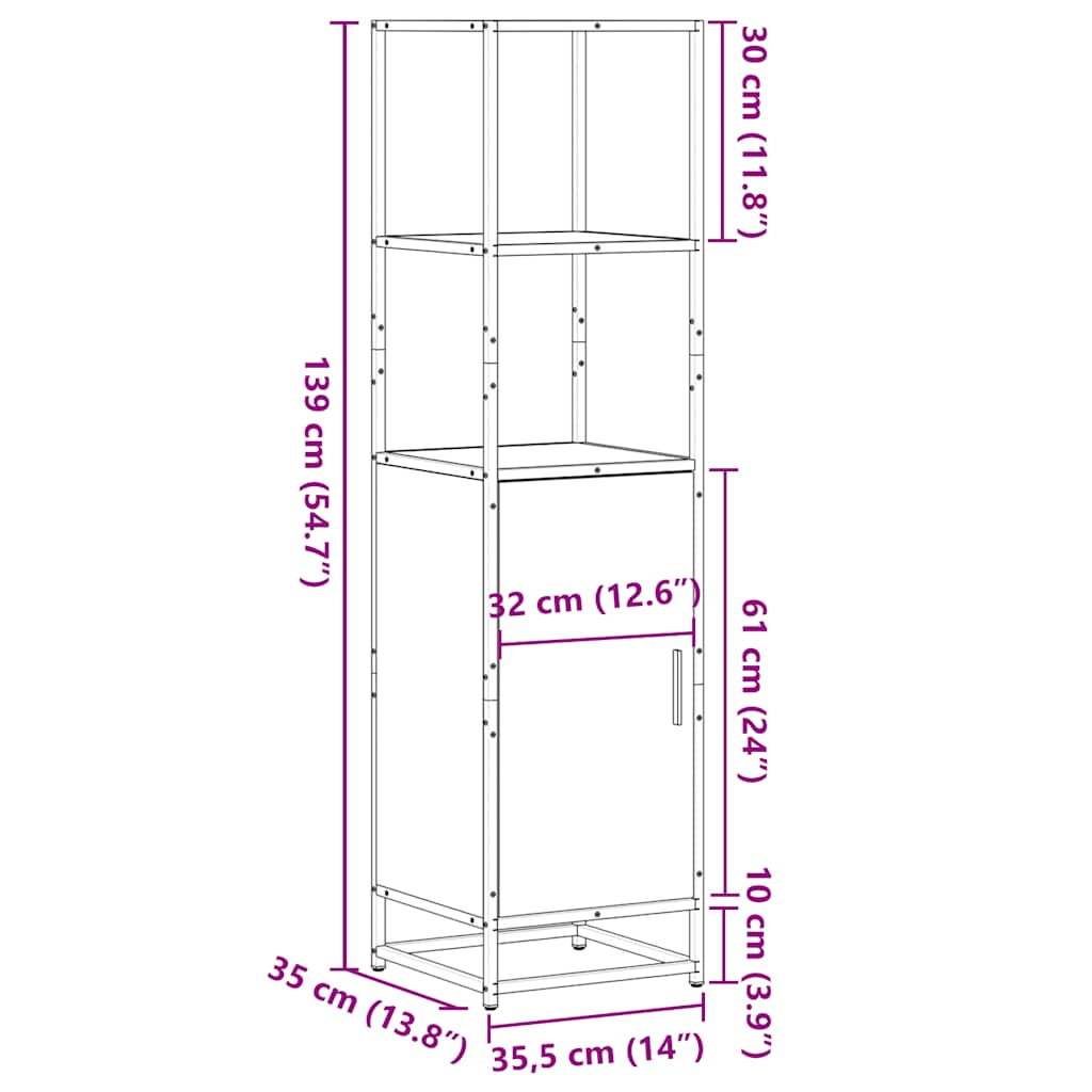 Highboard røkt eik 35,5x35x139 cm konstruert tre og metall