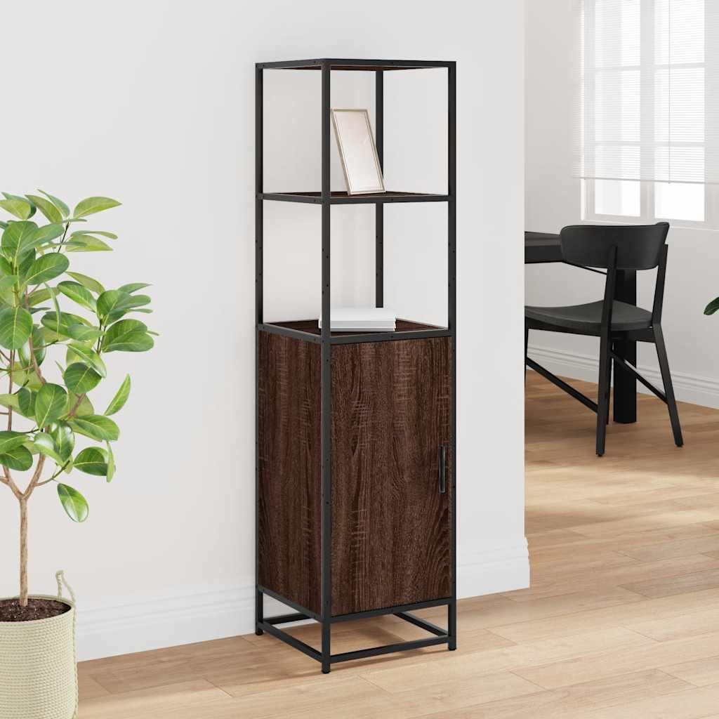 Highboard brun eik 35,5x35x139 cm konstruert tre og metall