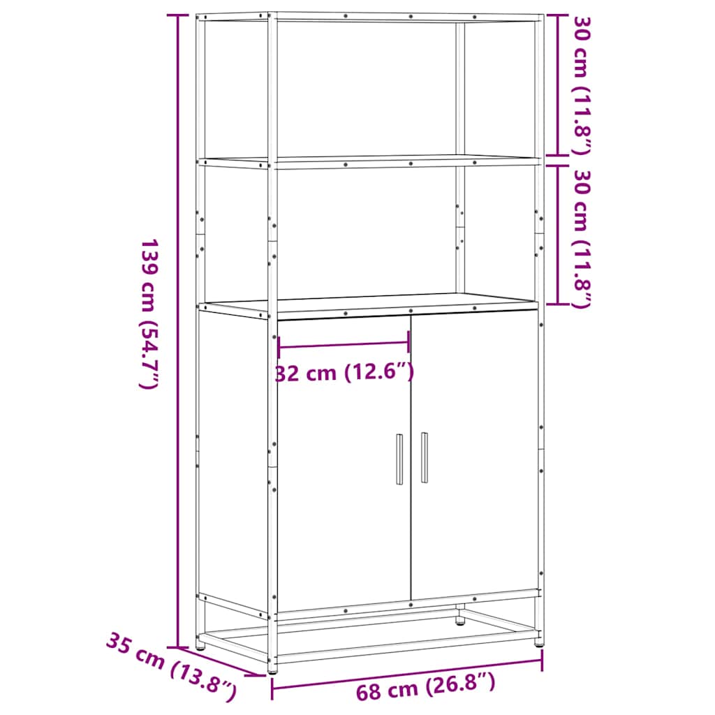 Highboard røkt eik 68x35x139 cm konstruert tre og metall