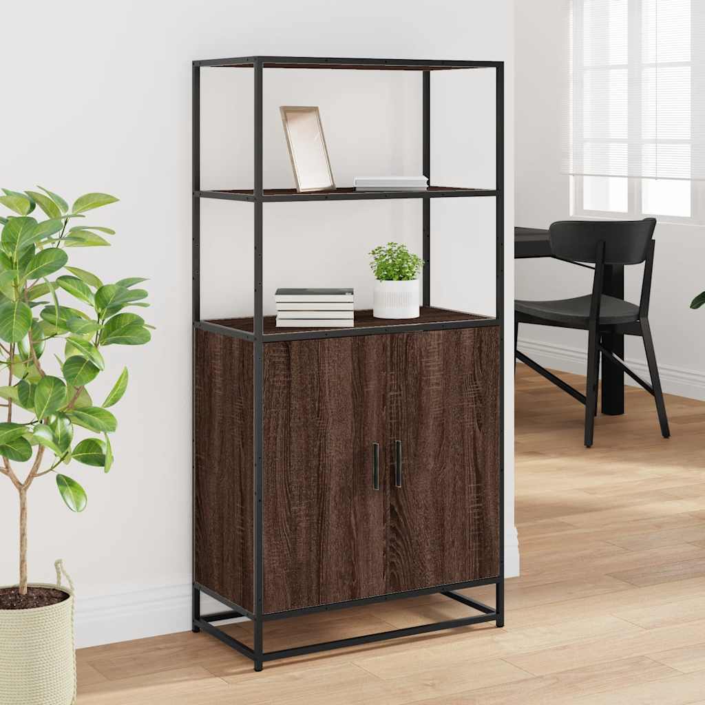 Highboard brun eik 68x35x139 cm konstruert tre og metall