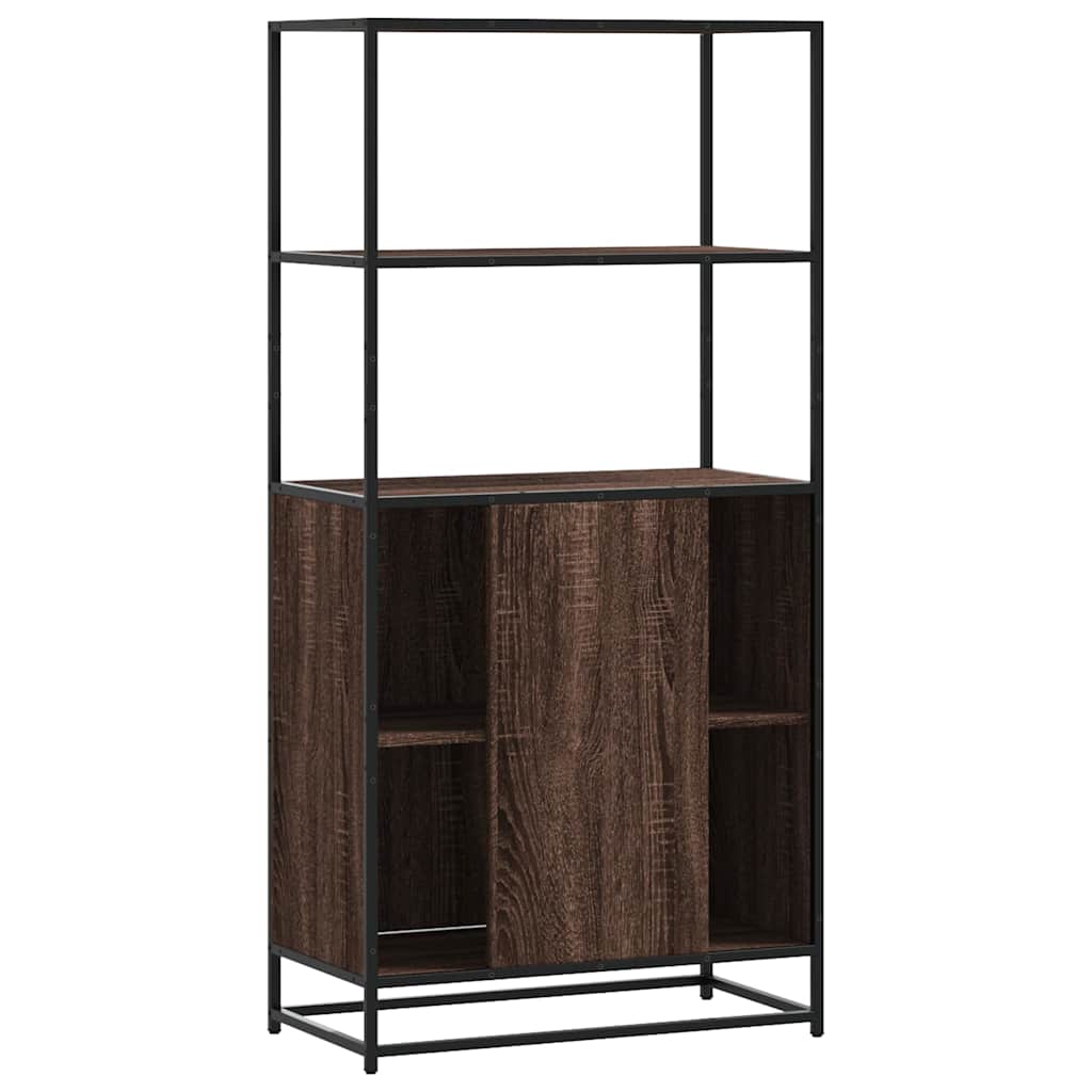 Highboard brun eik 68x35x139 cm konstruert tre og metall