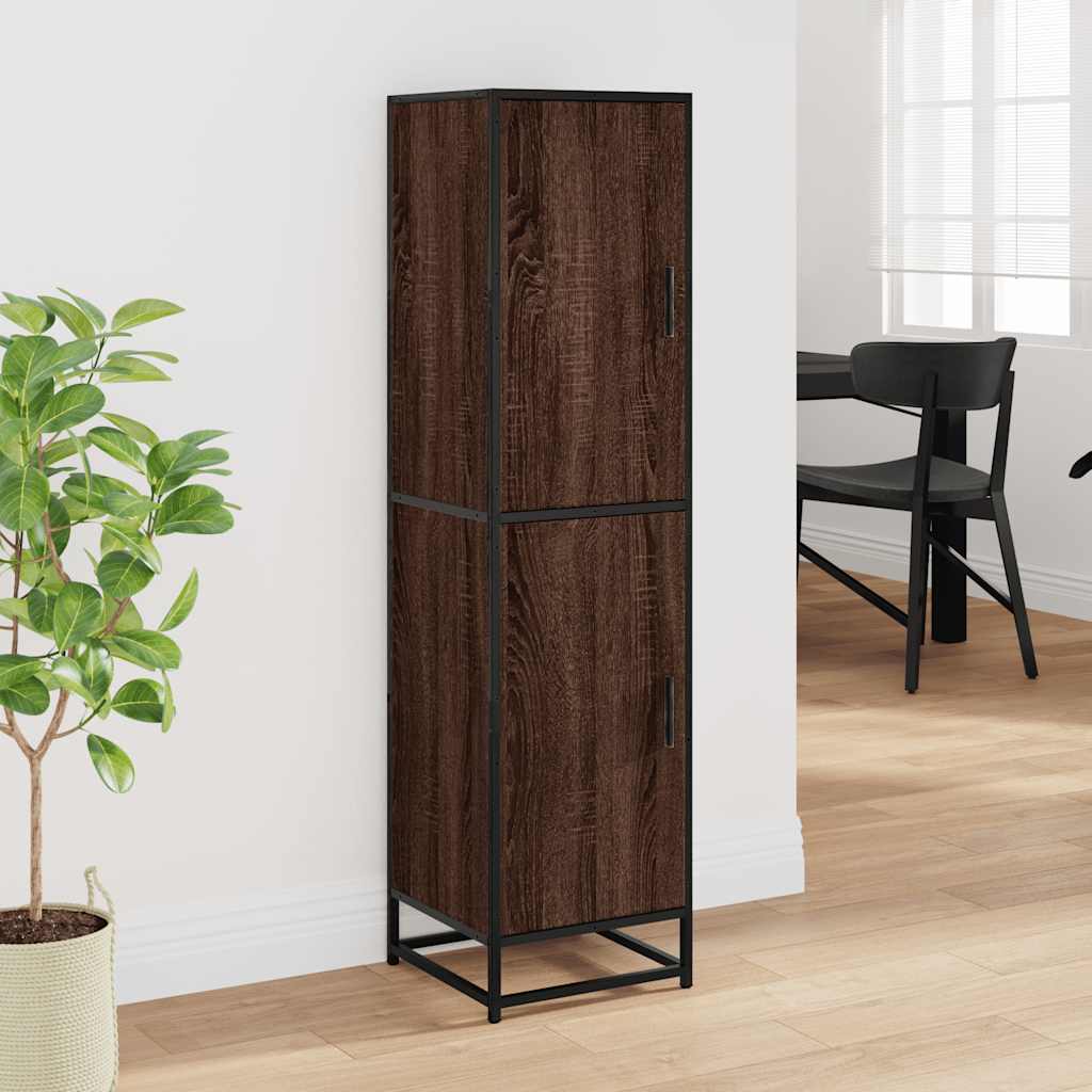 Highboard brun eik 35,5x35x139 cm konstruert tre og metall