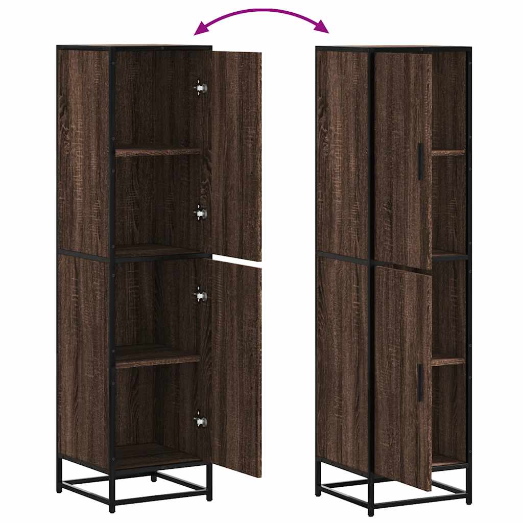 Highboard brun eik 35,5x35x139 cm konstruert tre og metall