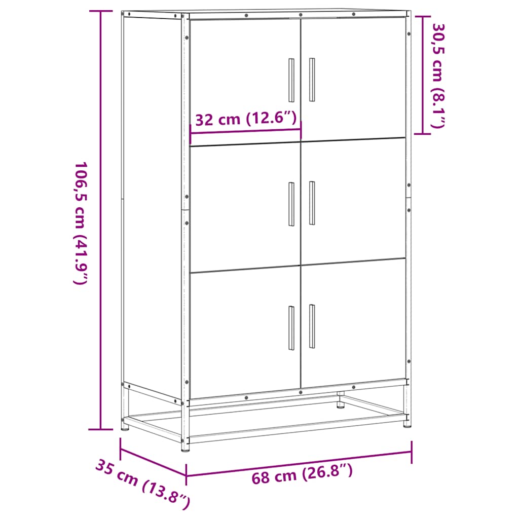 Highboard røkt eik 68x35x106,5 cm konstruert tre og metall
