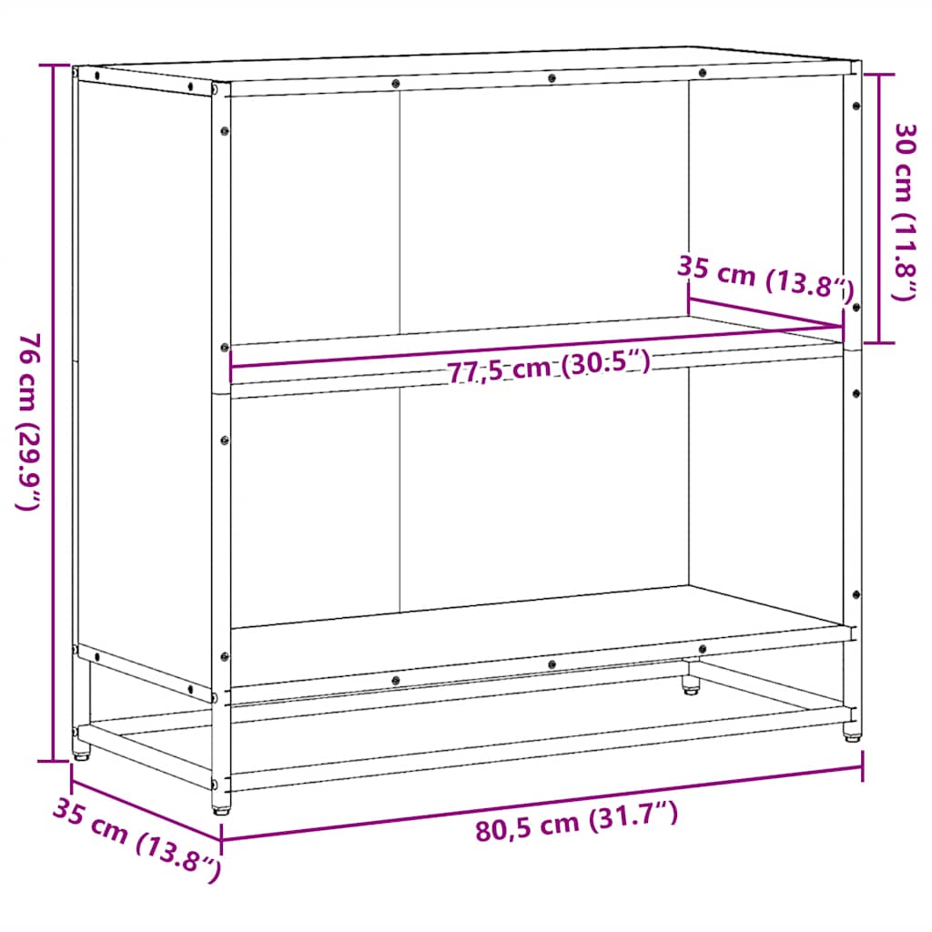 Bokhylle røkt eik 80,5x35x76 cm konstruert tre