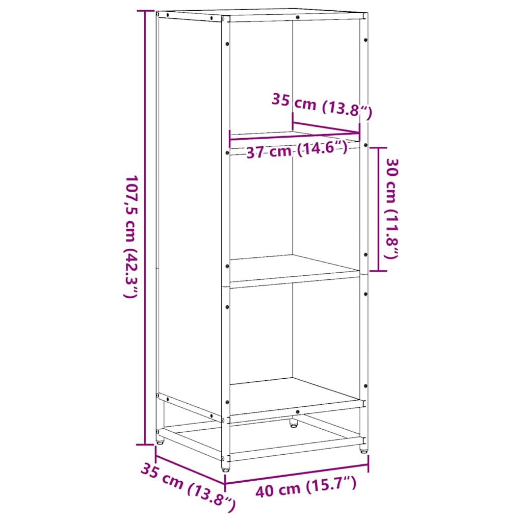 Bokhylle svart 40x35x107,5 cm konstruert tre