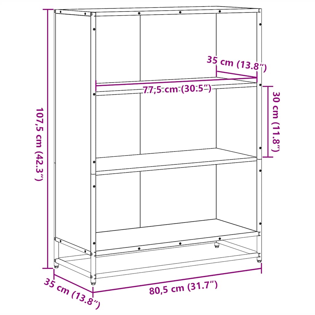 Bokhylle svart 80,5x35x107,5 cm konstruert tre