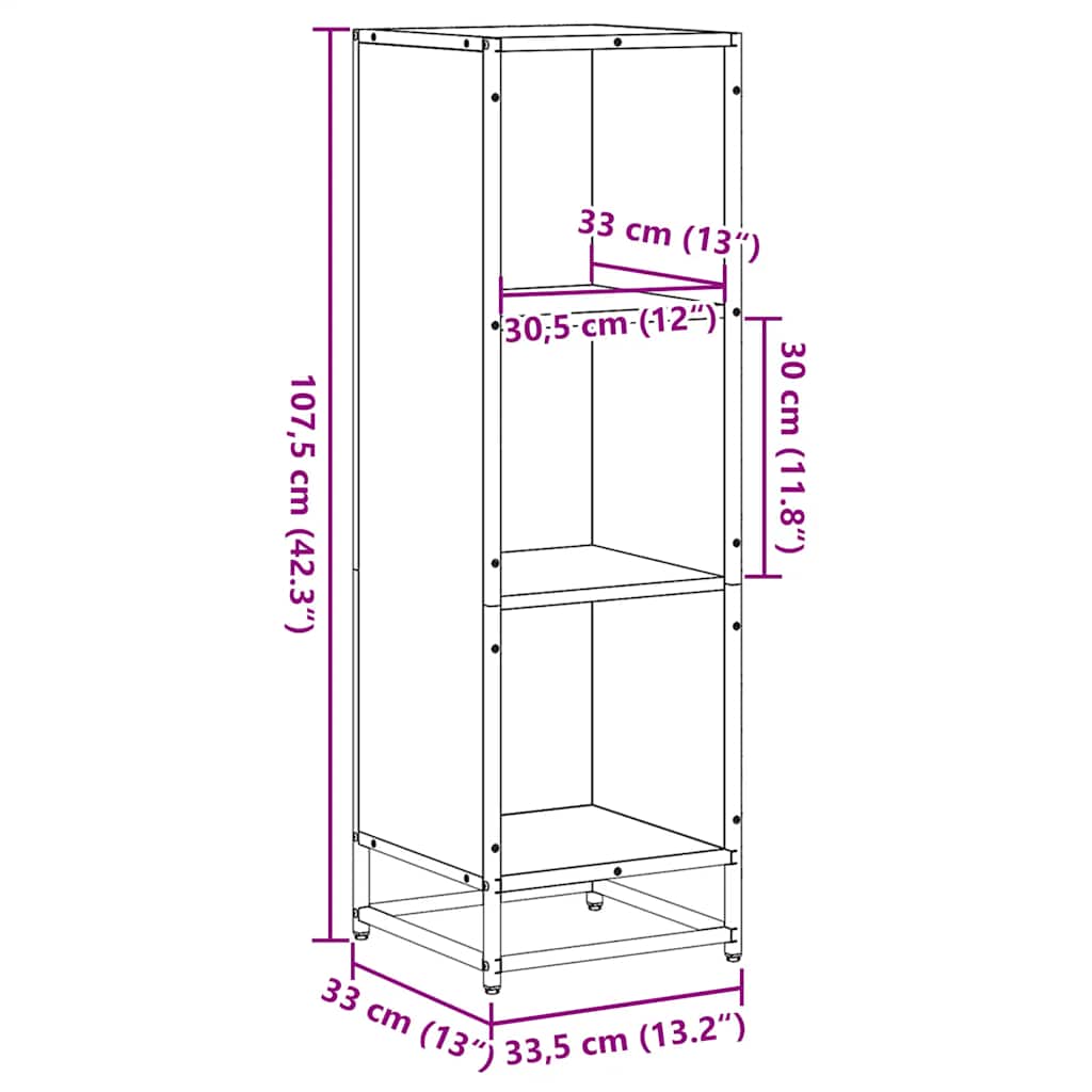 Bokhylle svart 33,5x33x107,5 cm konstruert tre