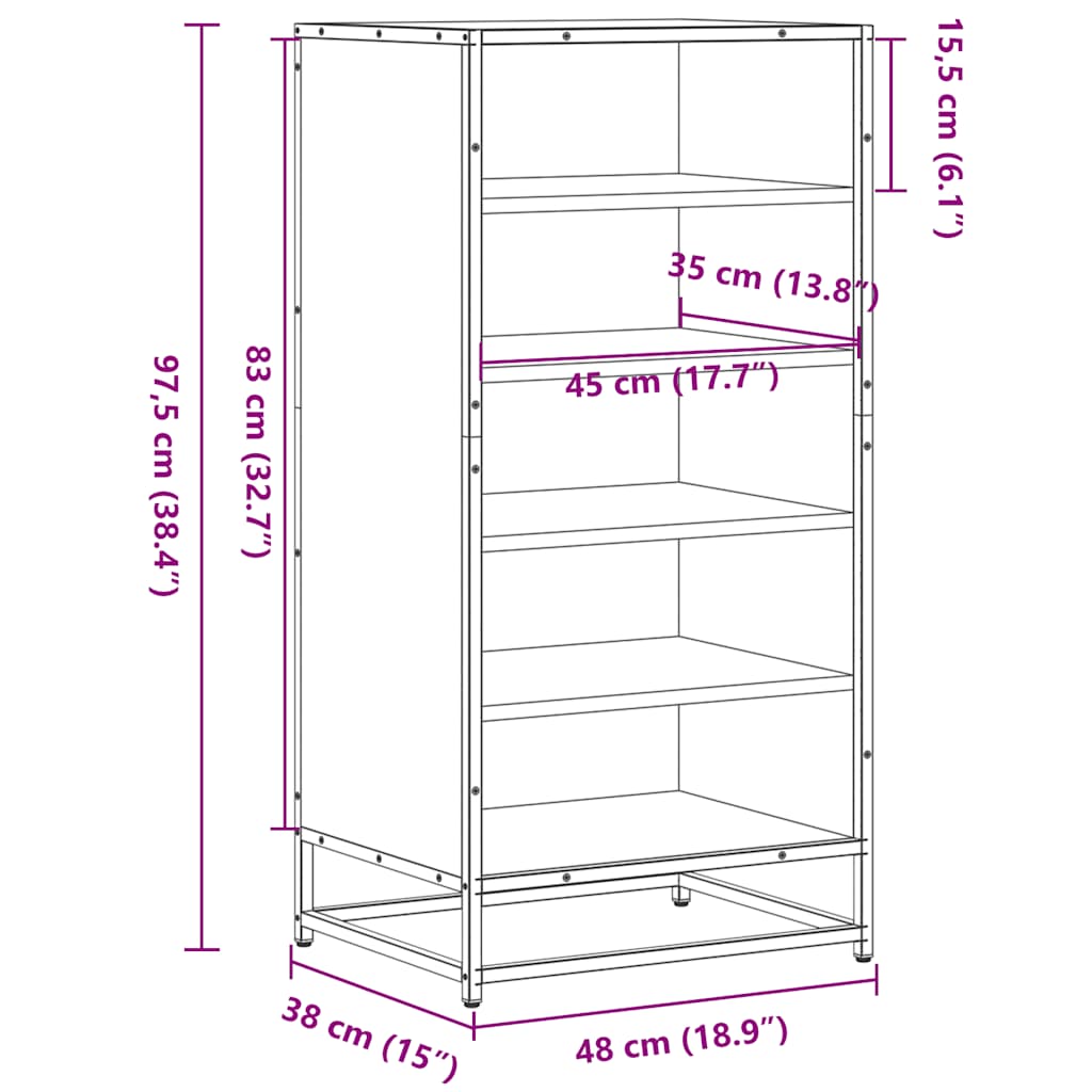 Skohylle sonoma eik 48x38x97,5 cm konstruert tre