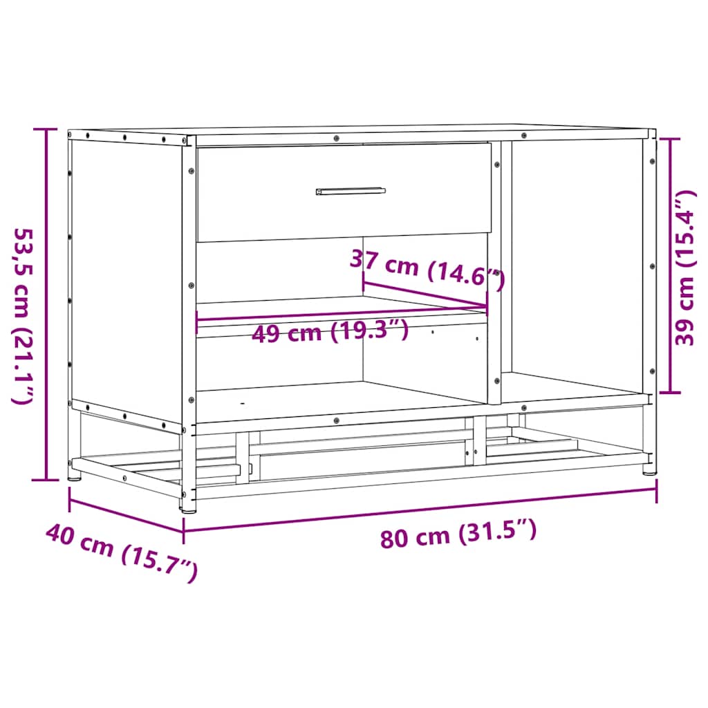 Skobenk svart 80x40x53,5 cm konstruert tre og metall