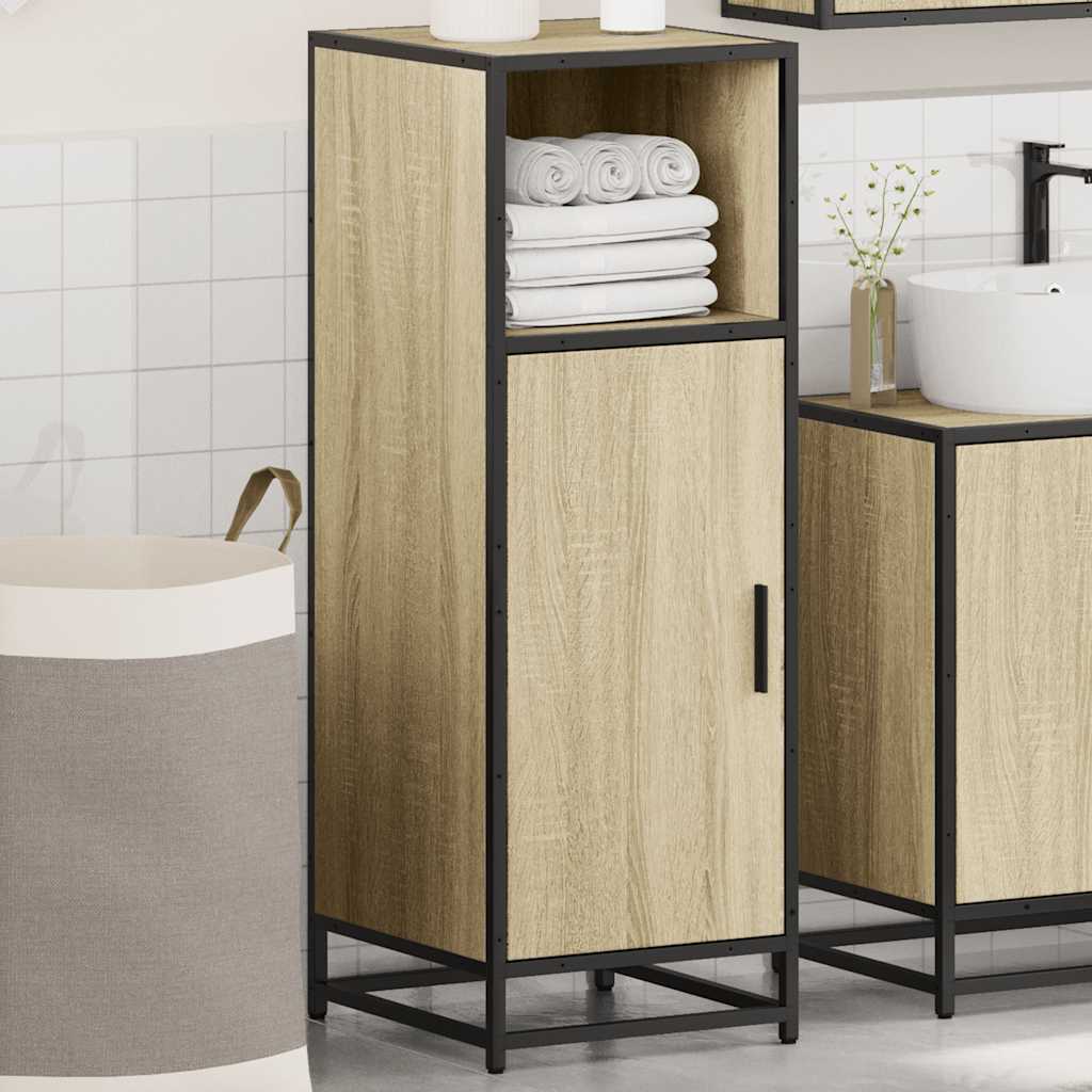 Baderomsskap Sonoma eik 35x37,5x100 cm konstruert tre