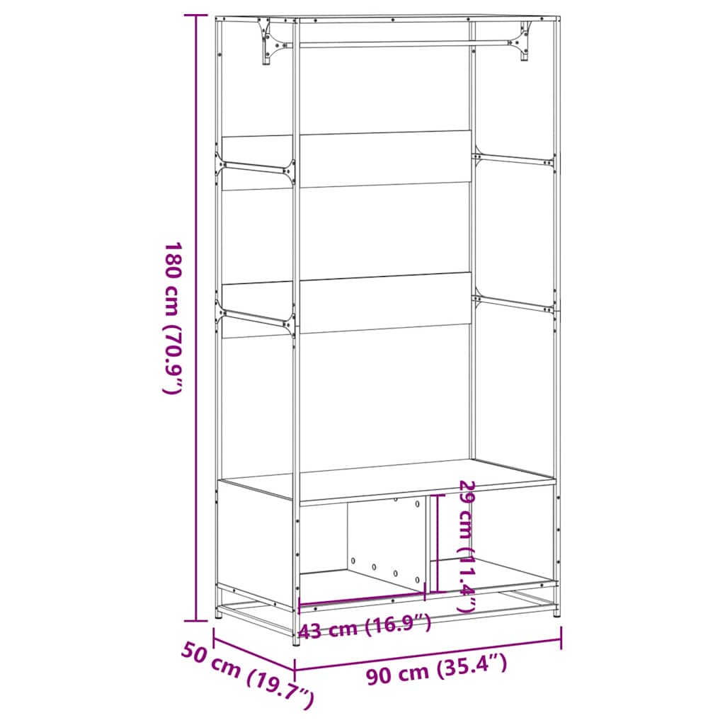 Garderobe røkt eik 90x50x180 cm konstruert tre