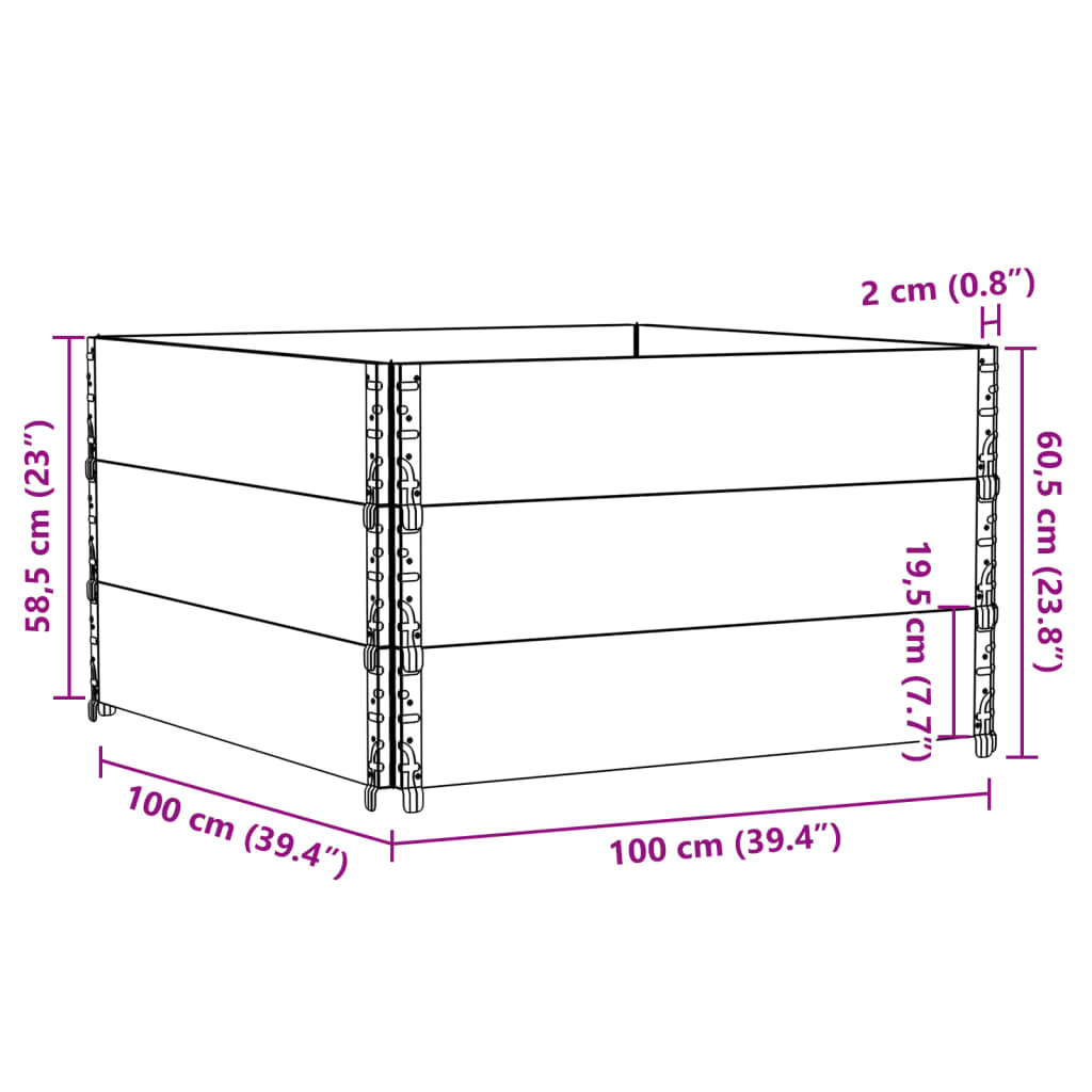 Pallekarmer 3 stk grå 100x100 cm heltre furu