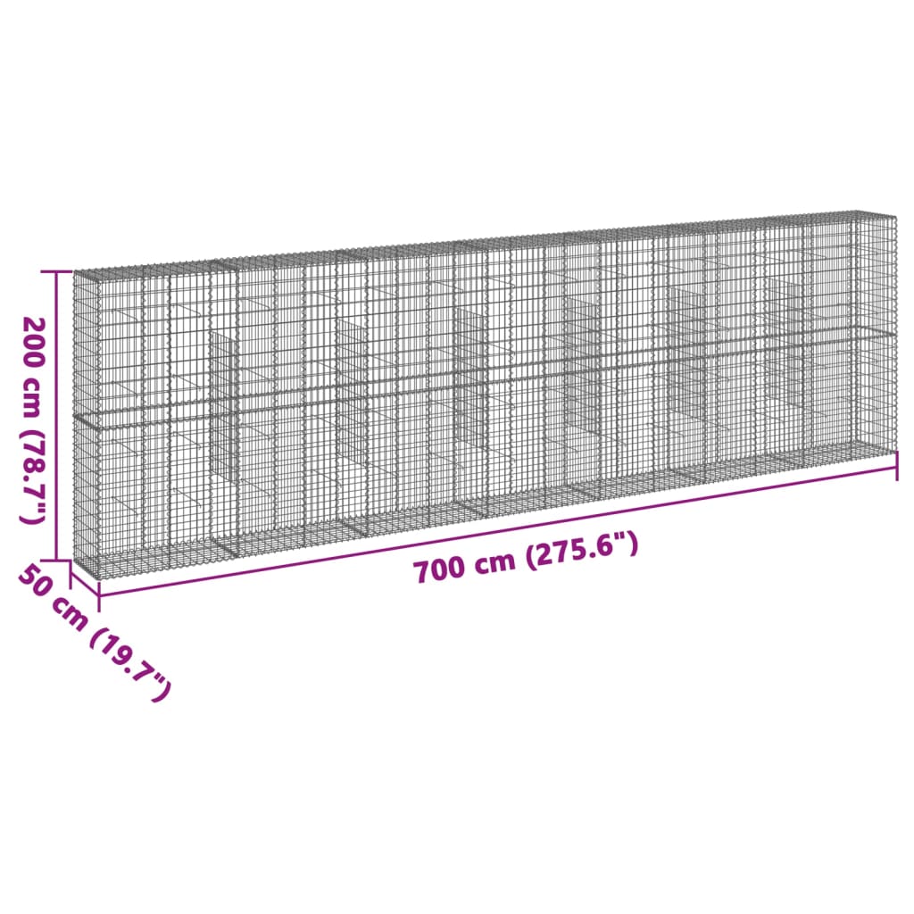 Gabionkurv med deksel 700x50x200 cm galvanisert jern