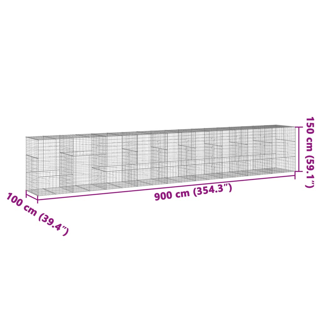 Gabionkurv med deksel 900x100x150 cm galvanisert jern