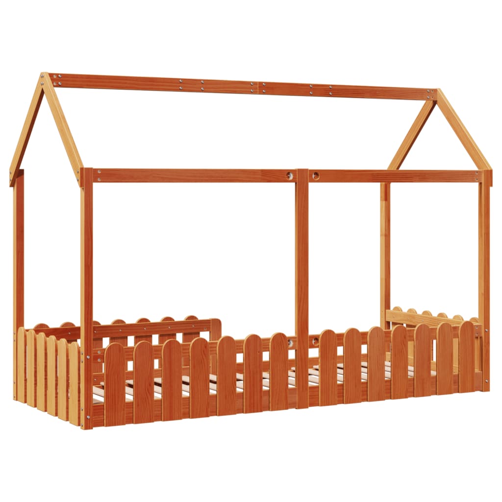Barneseng med tak voksbrun 80x200 cm heltre furu
