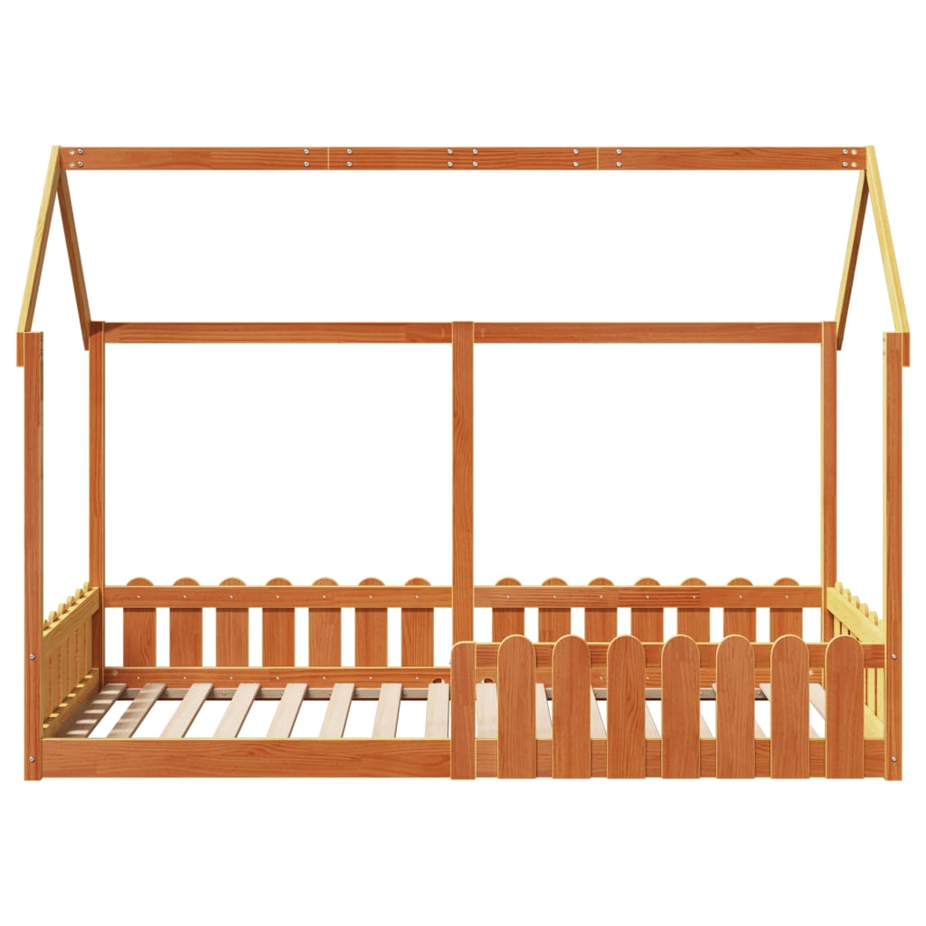 Barneseng med tak voksbrun 90x190 cm heltre furu