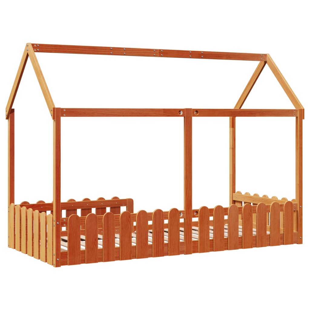 Barneseng med tak voksbrun 90x190 cm heltre furu