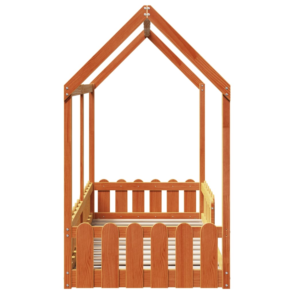 Barneseng med tak voksbrun 80x160 cm heltre furu