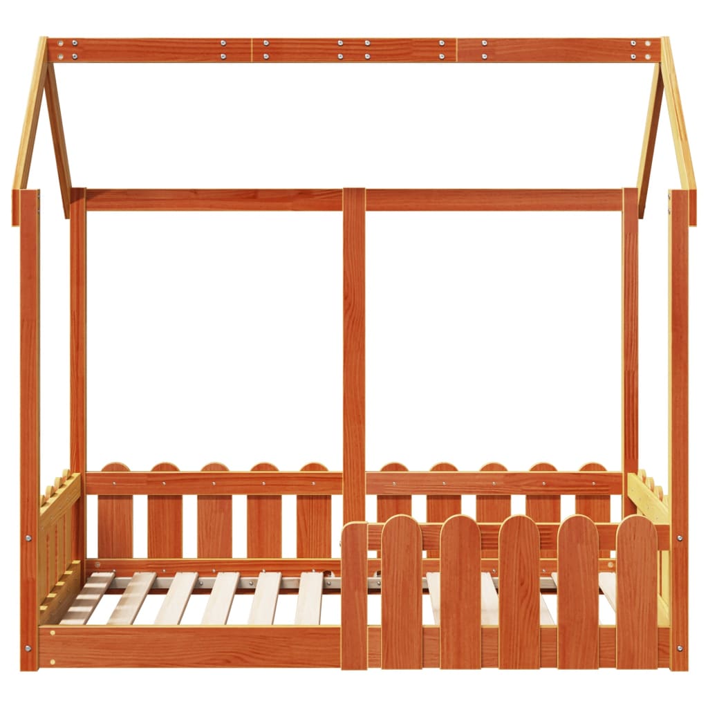 Barneseng med tak voksbrun 70x140 cm heltre furu