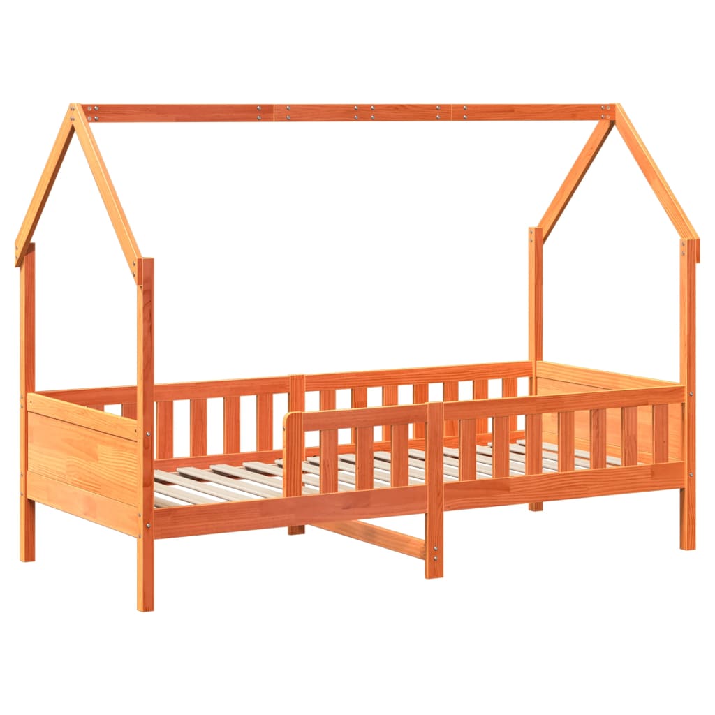 Barneseng med tak voksbrun 90x200 cm heltre furu