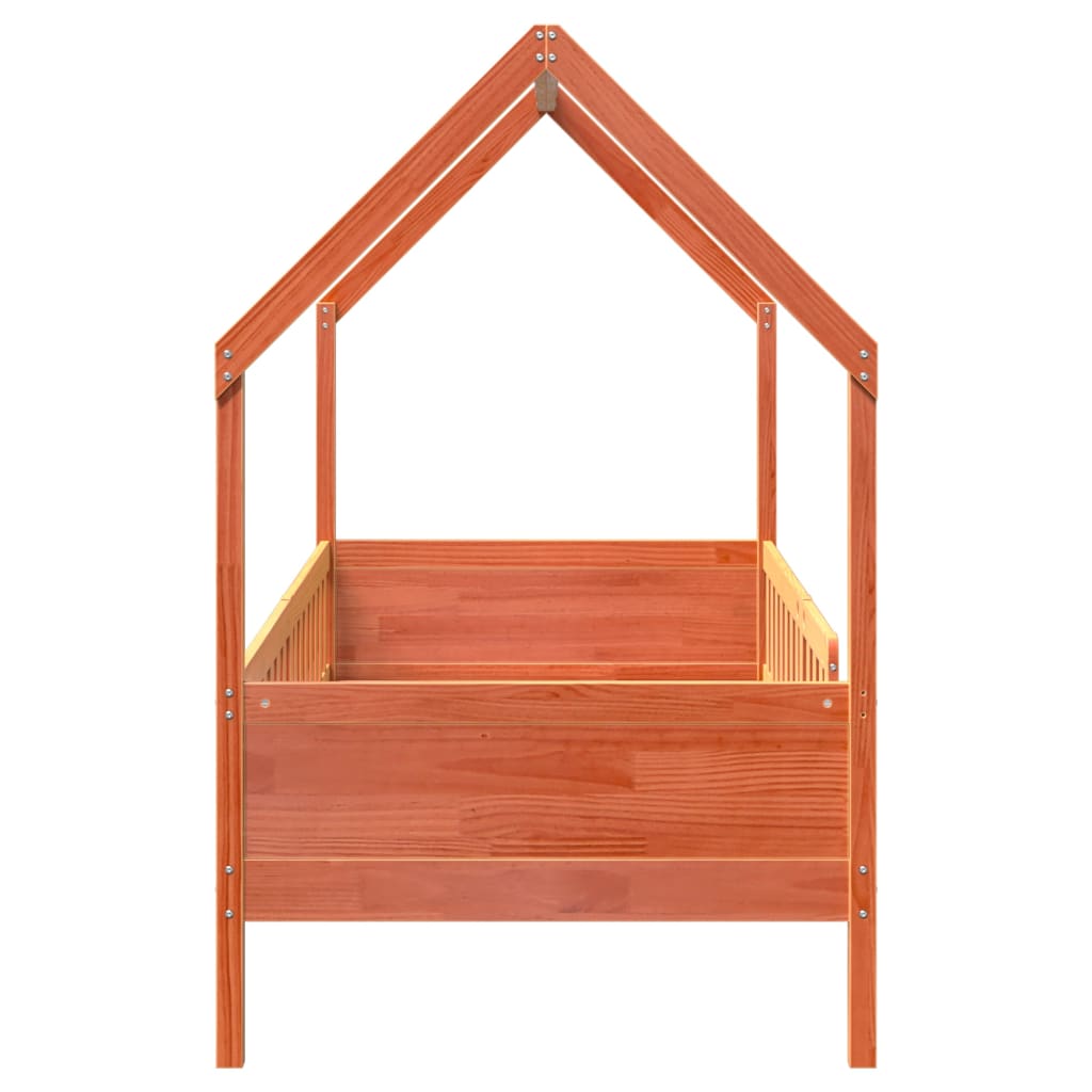 Barneseng med tak voksbrun 90x190 cm heltre furu