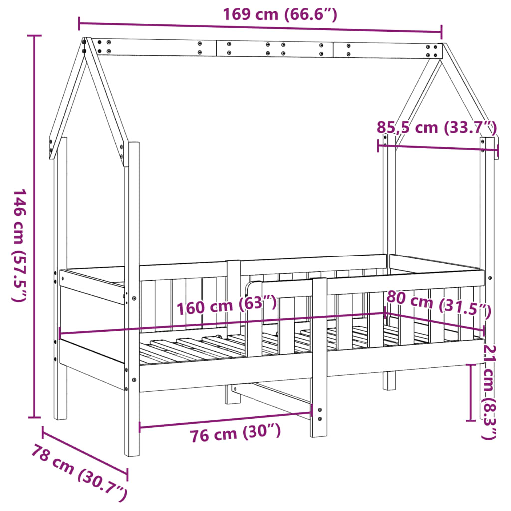 Barnesengeramme hvit 80x160 cm heltre furu