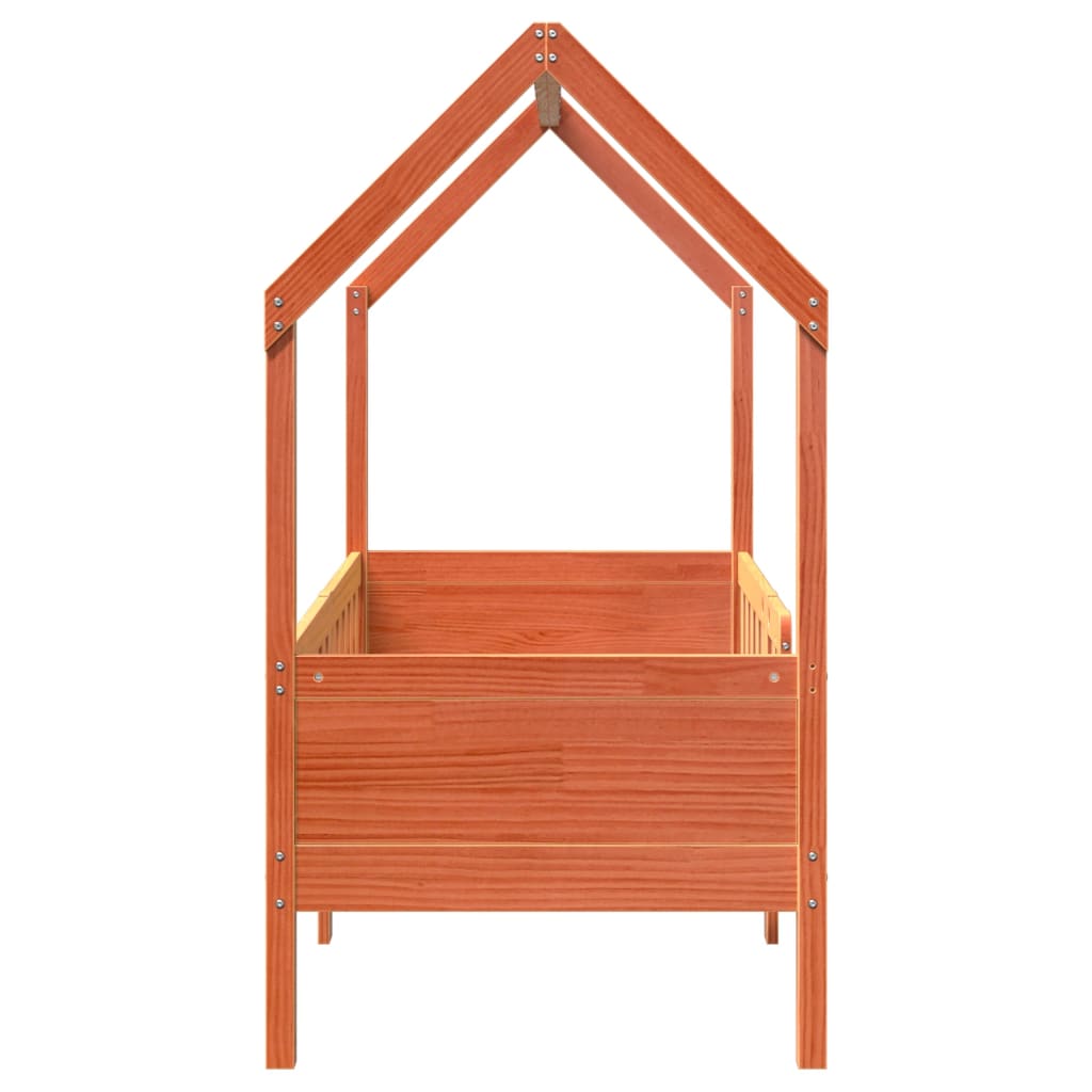 Barneseng med tak voksbrun 70x140 cm heltre furu