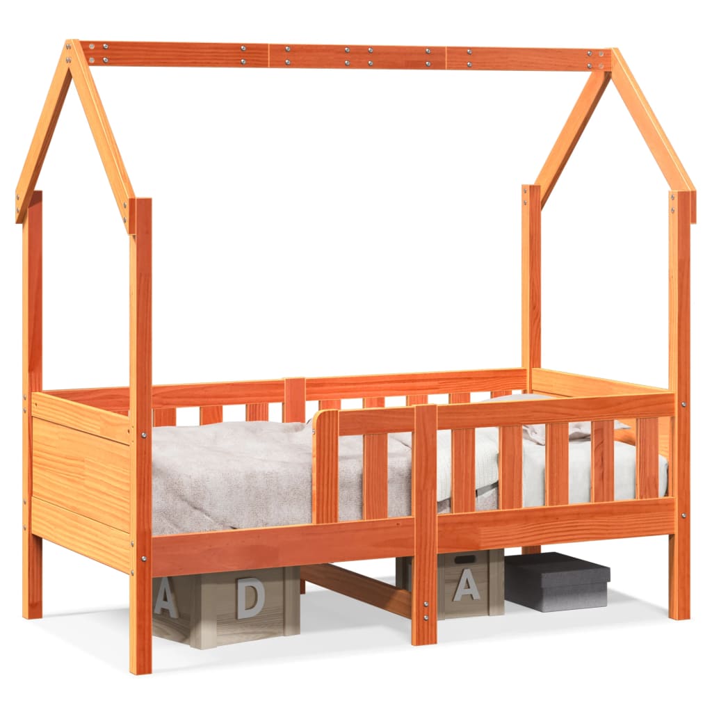 Barneseng med tak voksbrun 70x140 cm heltre furu