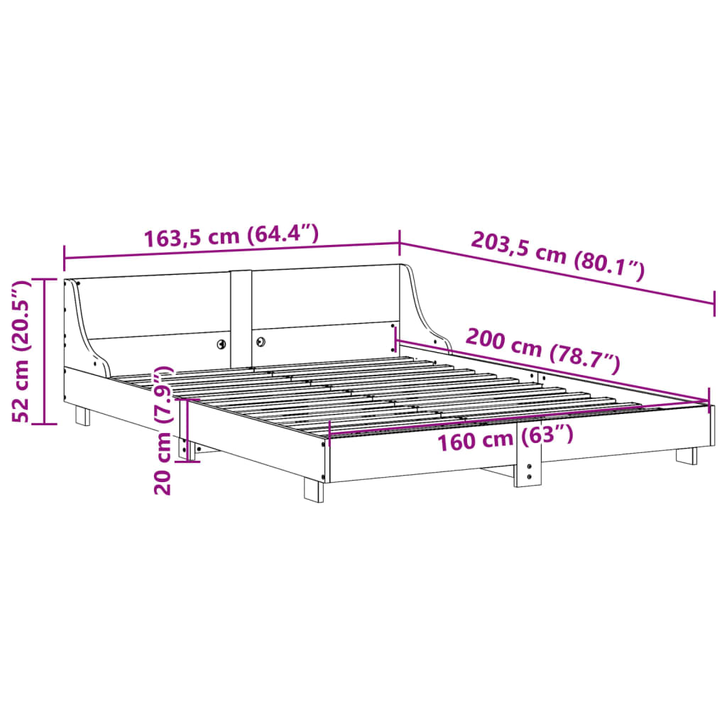 Sengeramme uten madrass hvit 160x200 cm heltre furu