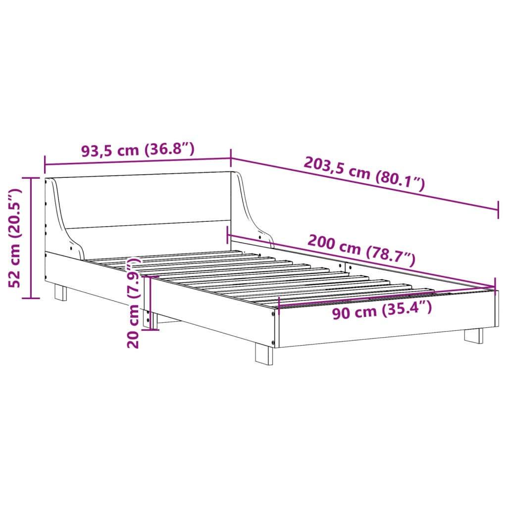 Sengeramme uten madrass hvit 90x200 cm heltre furu