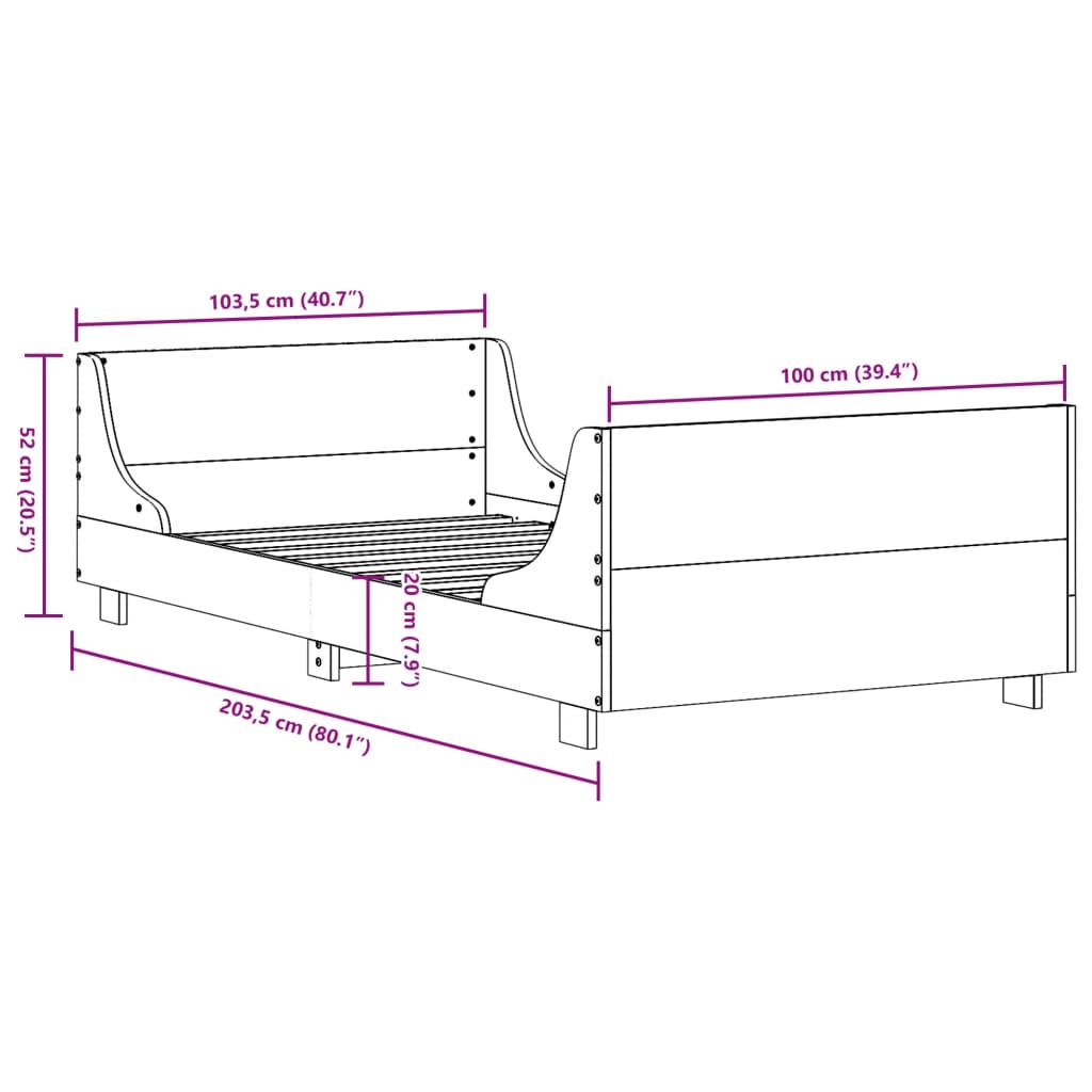 Sengeramme uten madrass voksbrun 100x200 cm heltre furu