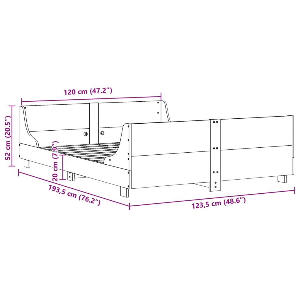 Sengeramme uten madrass 120x190 cm heltre furu