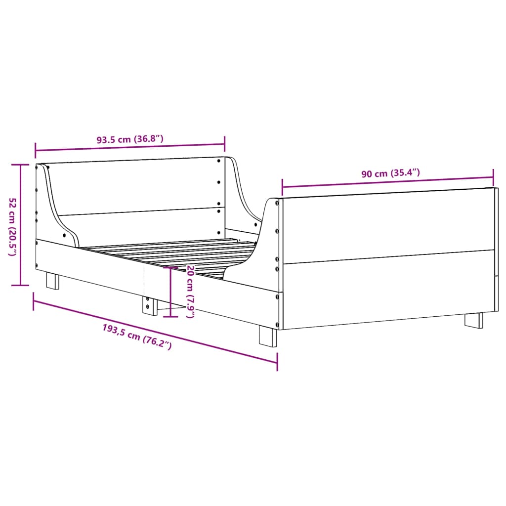 Sengeramme uten madrass voksbrun 90x190 cm heltre furu