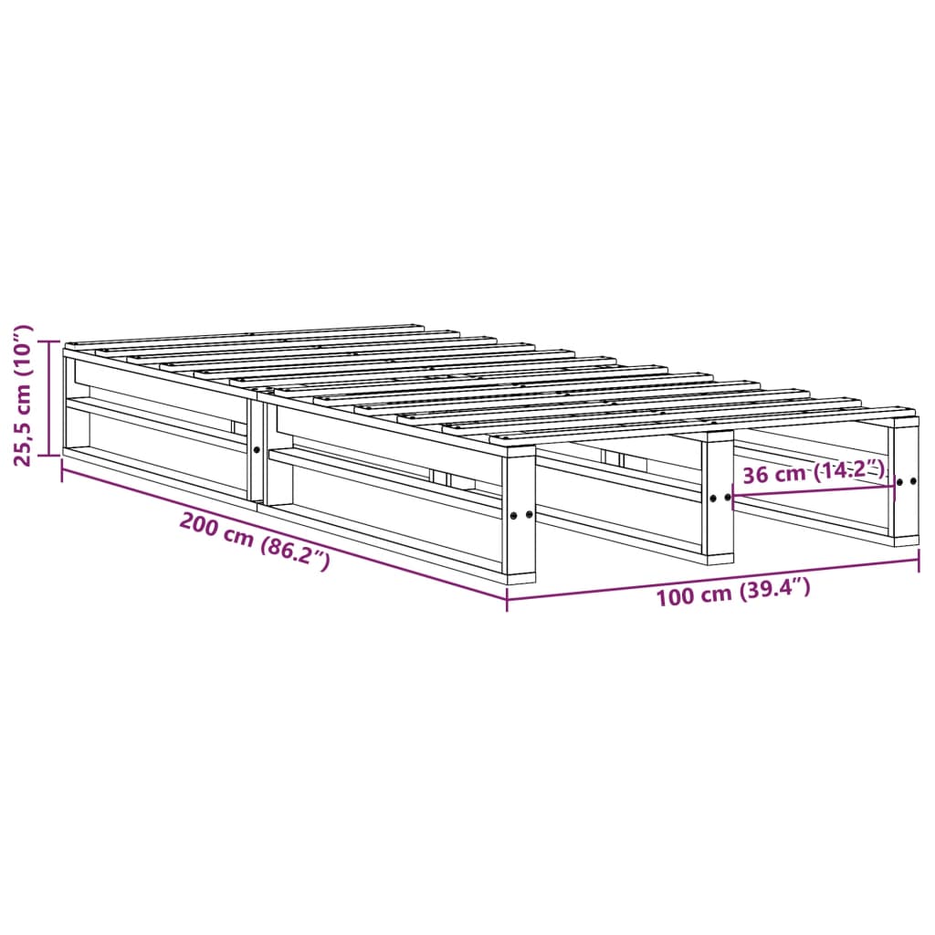 Sengeramme uten madrass hvit 100x200 cm heltre furu