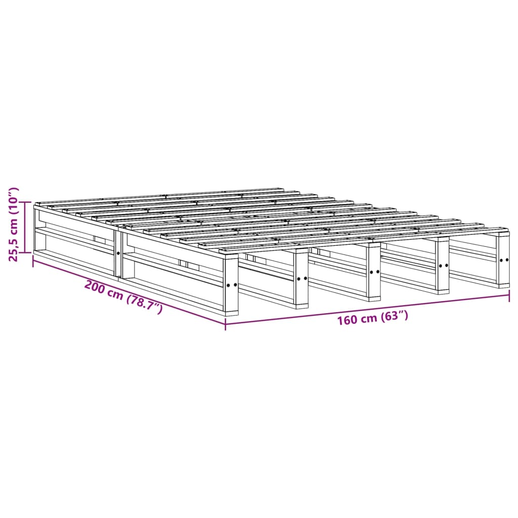 Sengeramme uten madrass hvit 160x200 cm heltre furu